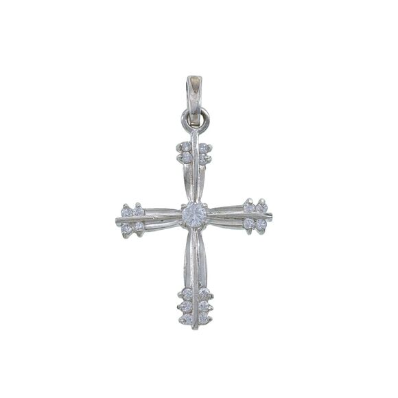 Vintage Sterling Silver 925 Cubic Zirconia Religious Cross Pendant - Picture 1 of 6